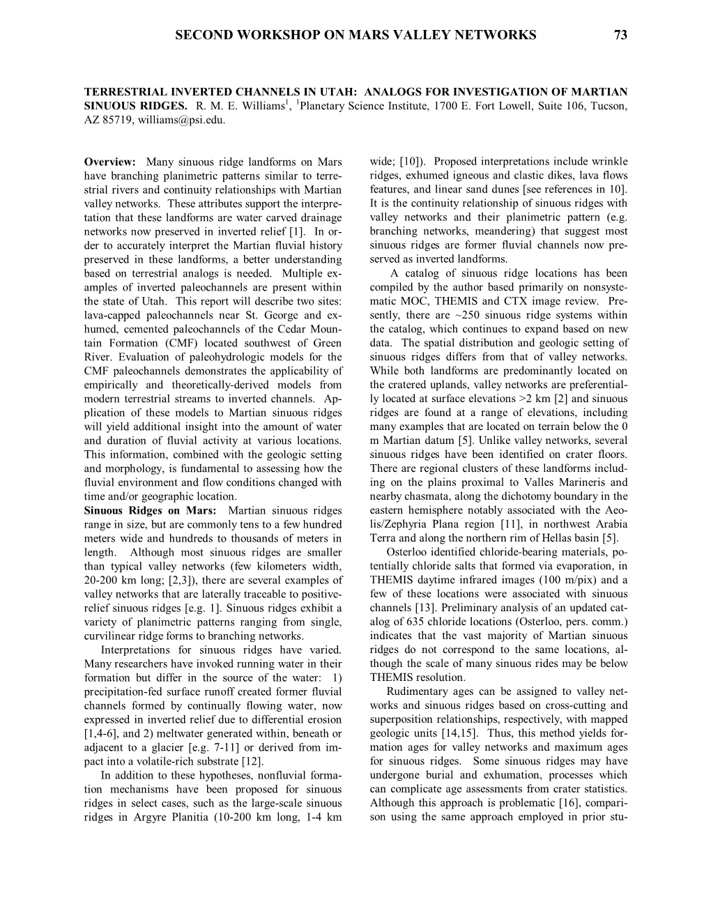 Terrestrial Inverted Channels in Utah: Analogs for Investigation of Martian Sinuous Ridges