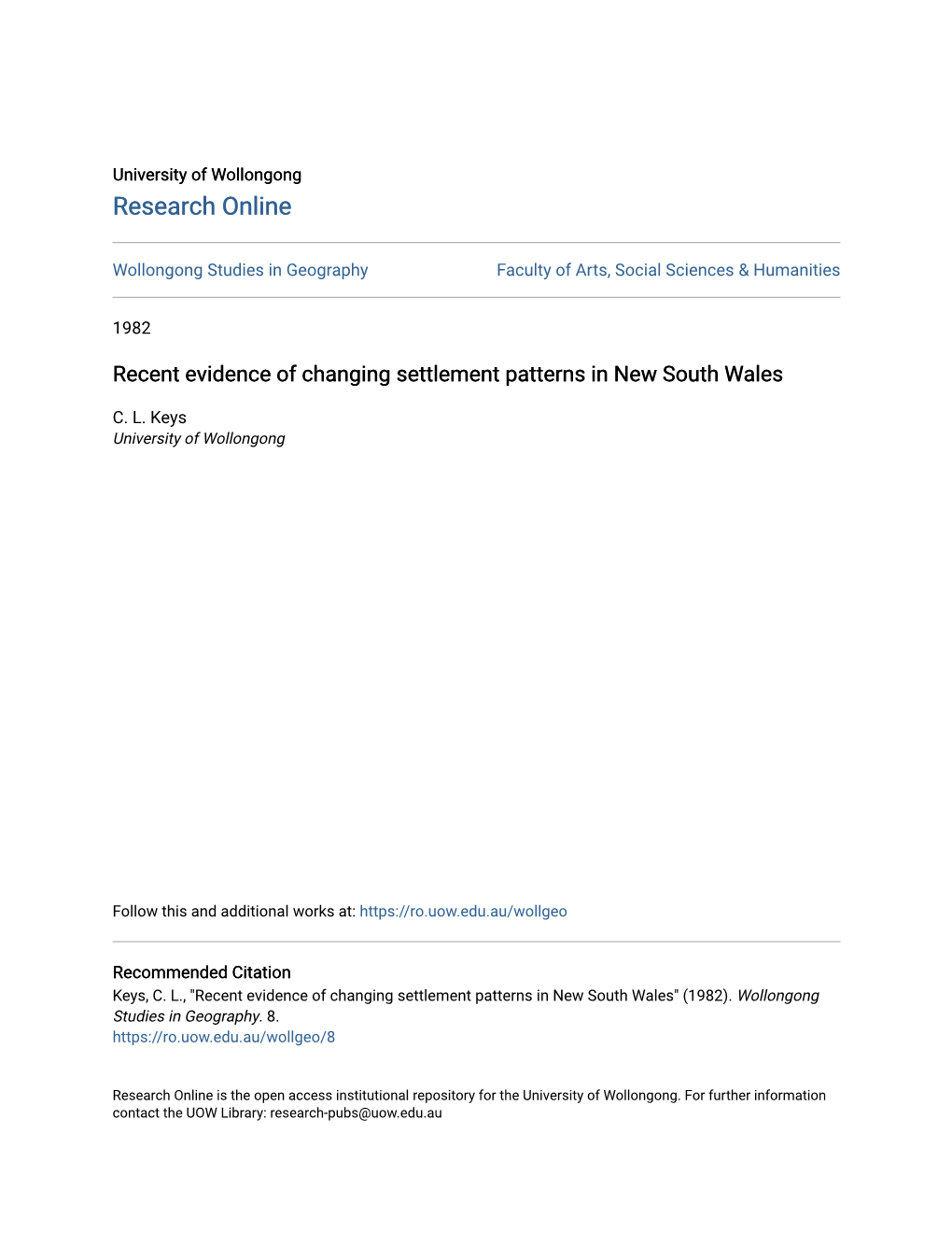 Recent Evidence of Changing Settlement Patterns in New South Wales