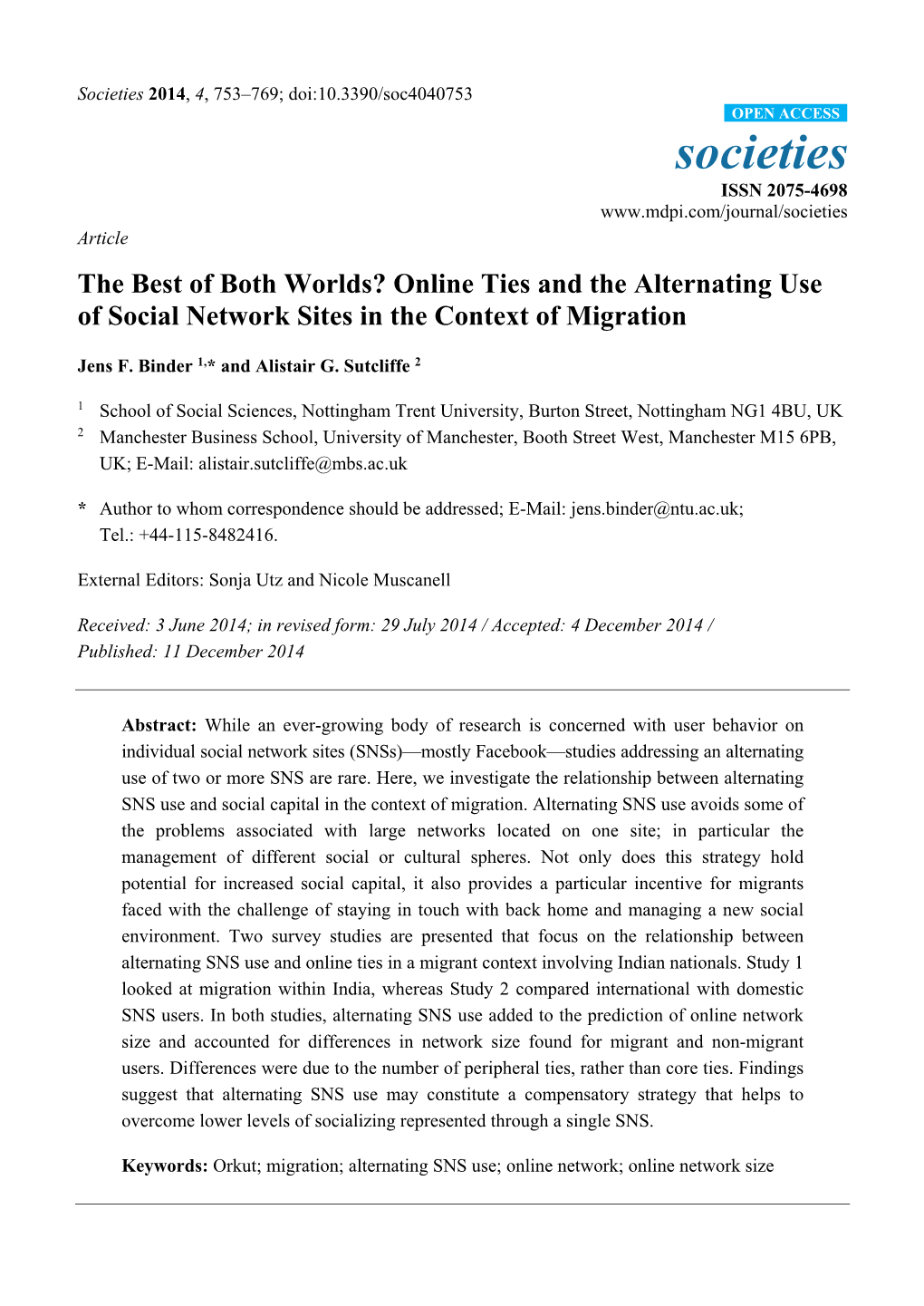 Online Ties and the Alternating Use of Social Network Sites in the Context of Migration