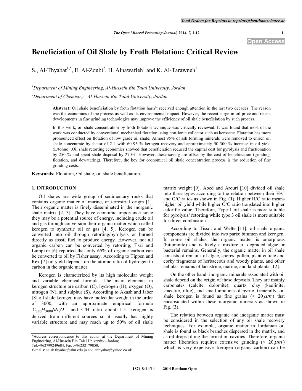 Beneficiation of Oil Shale by Froth Flotation: Critical Review