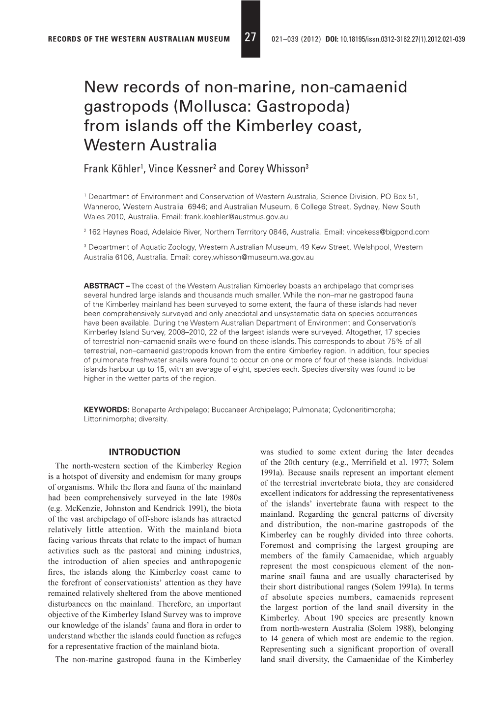 New Records of Non-Marine, Non-Camaenid Gastropods