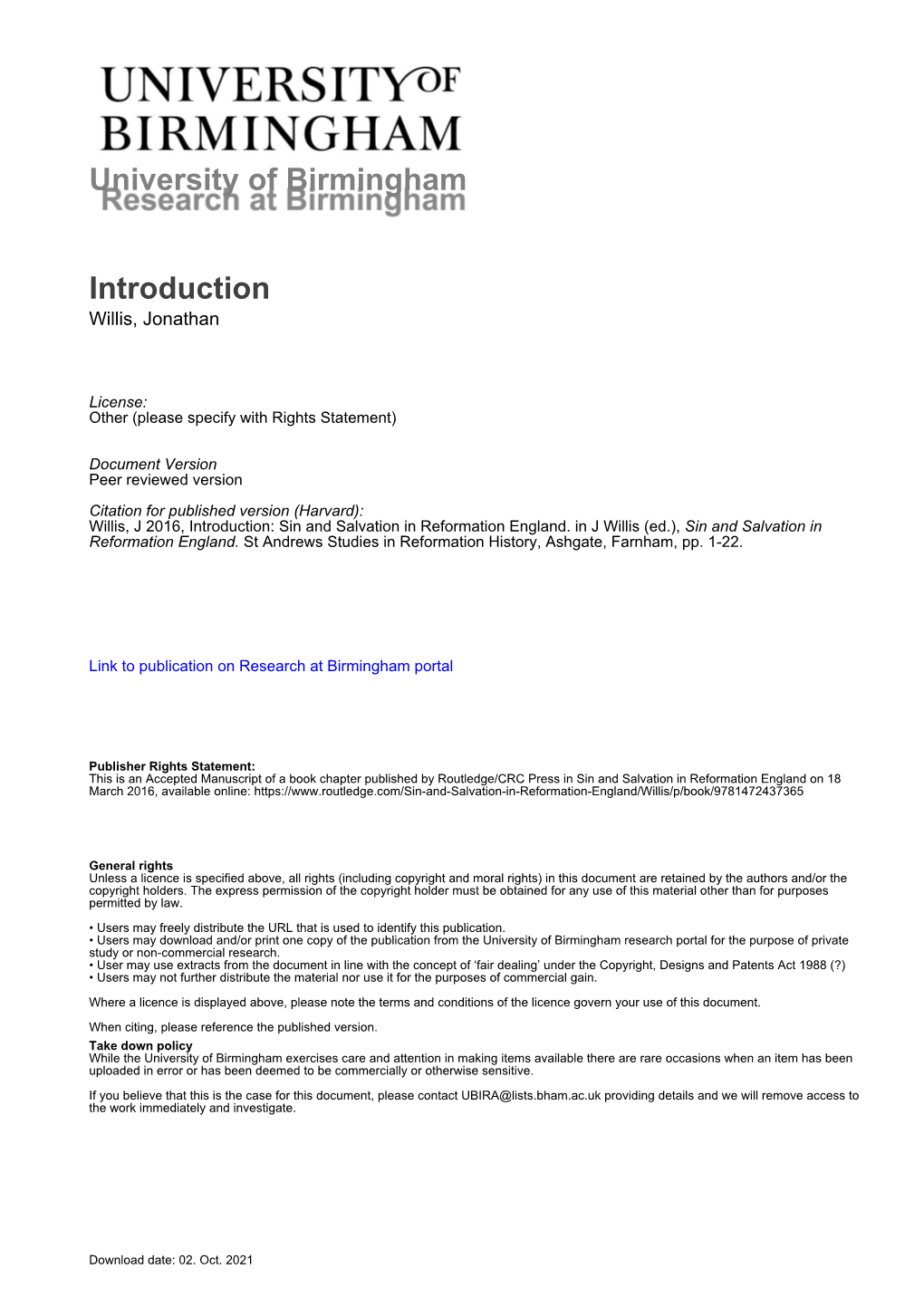 University of Birmingham Introduction