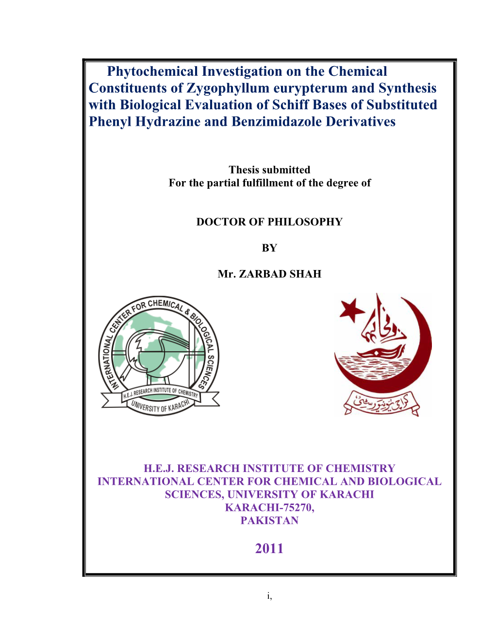 Phytochemical Investigation on the Chemical Constituents Of