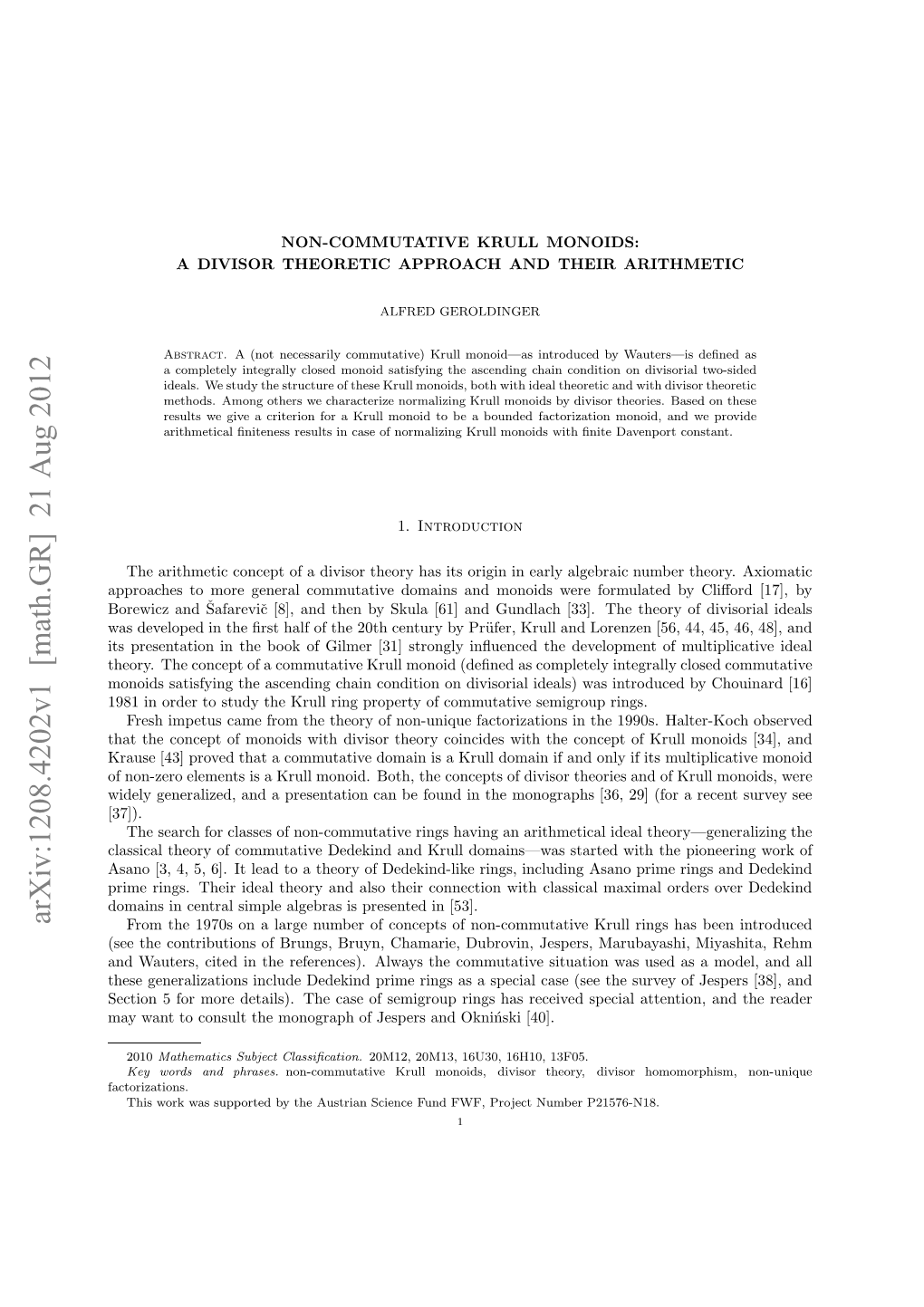 Non-Commutative Krull Monoids: a Divisor Theoretic Approach and Their