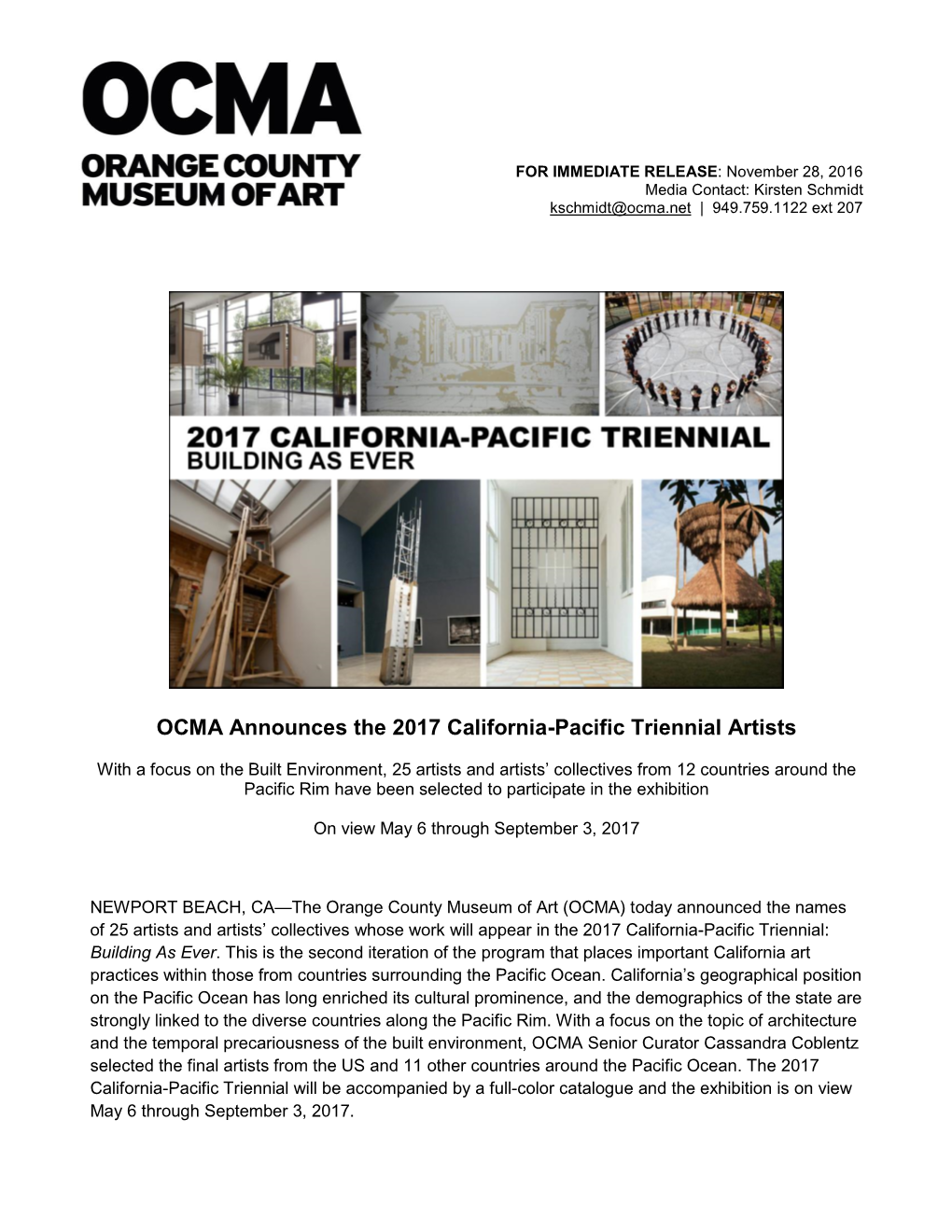 OCMA Announces the 2017 California-Pacific Triennial Artists