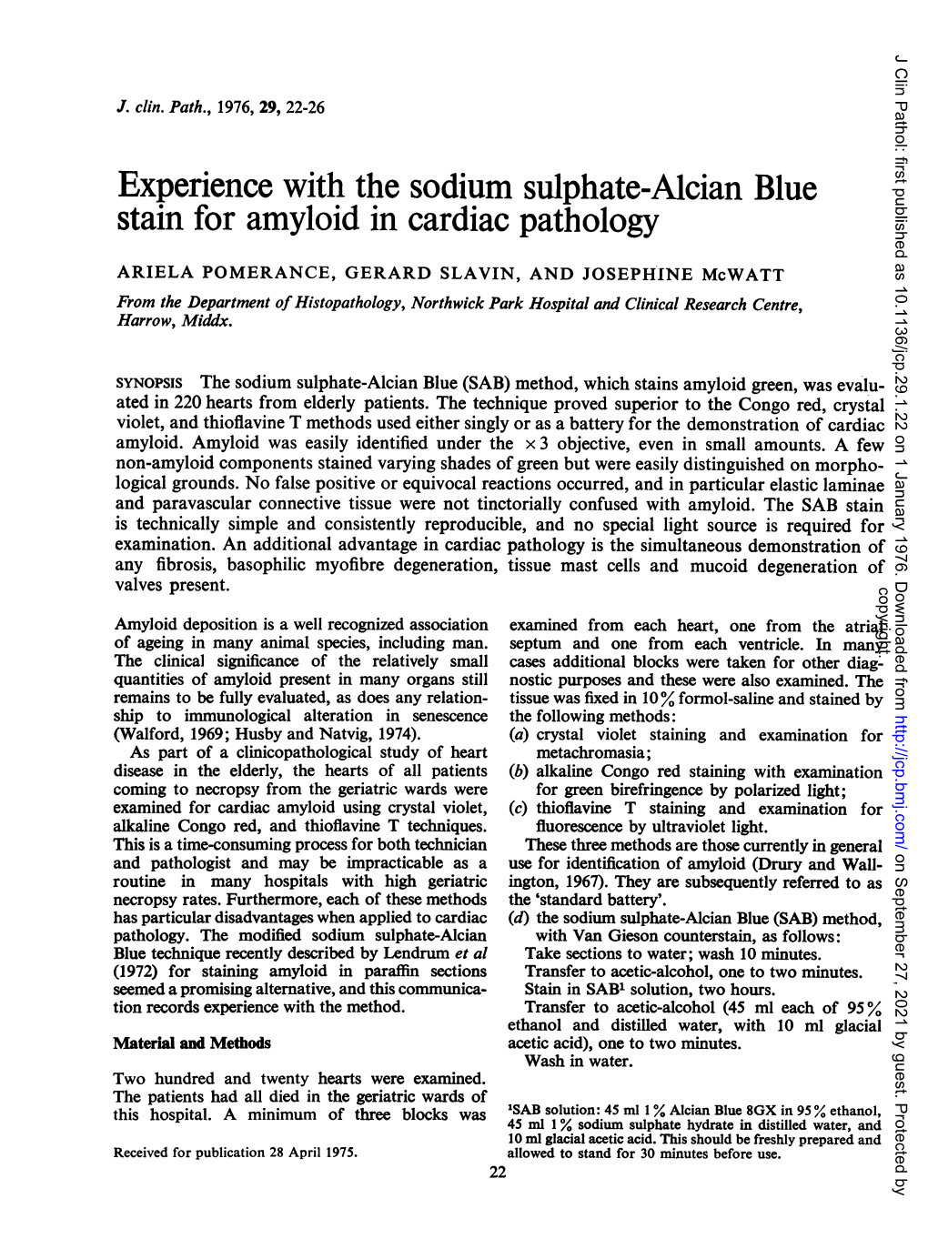 Expenence with the Sodium Sulphate-Alcian Blue Stain for Amyloid in Cardiac Pathology