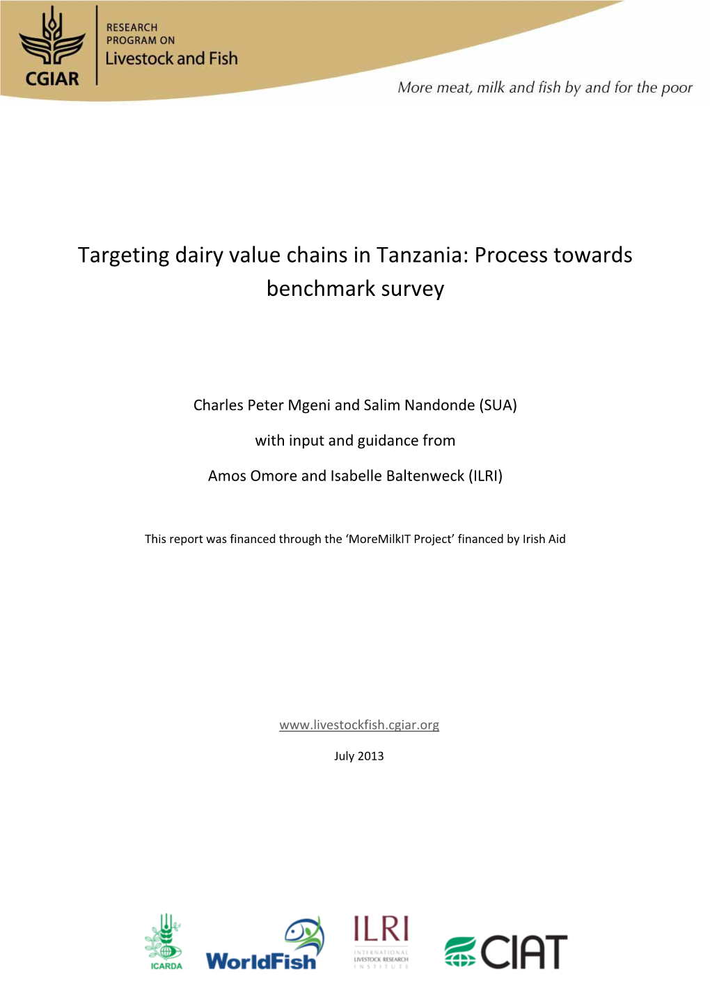 Targeting Dairy Value Chains in Tanzania: Process Towards Benchmark Survey