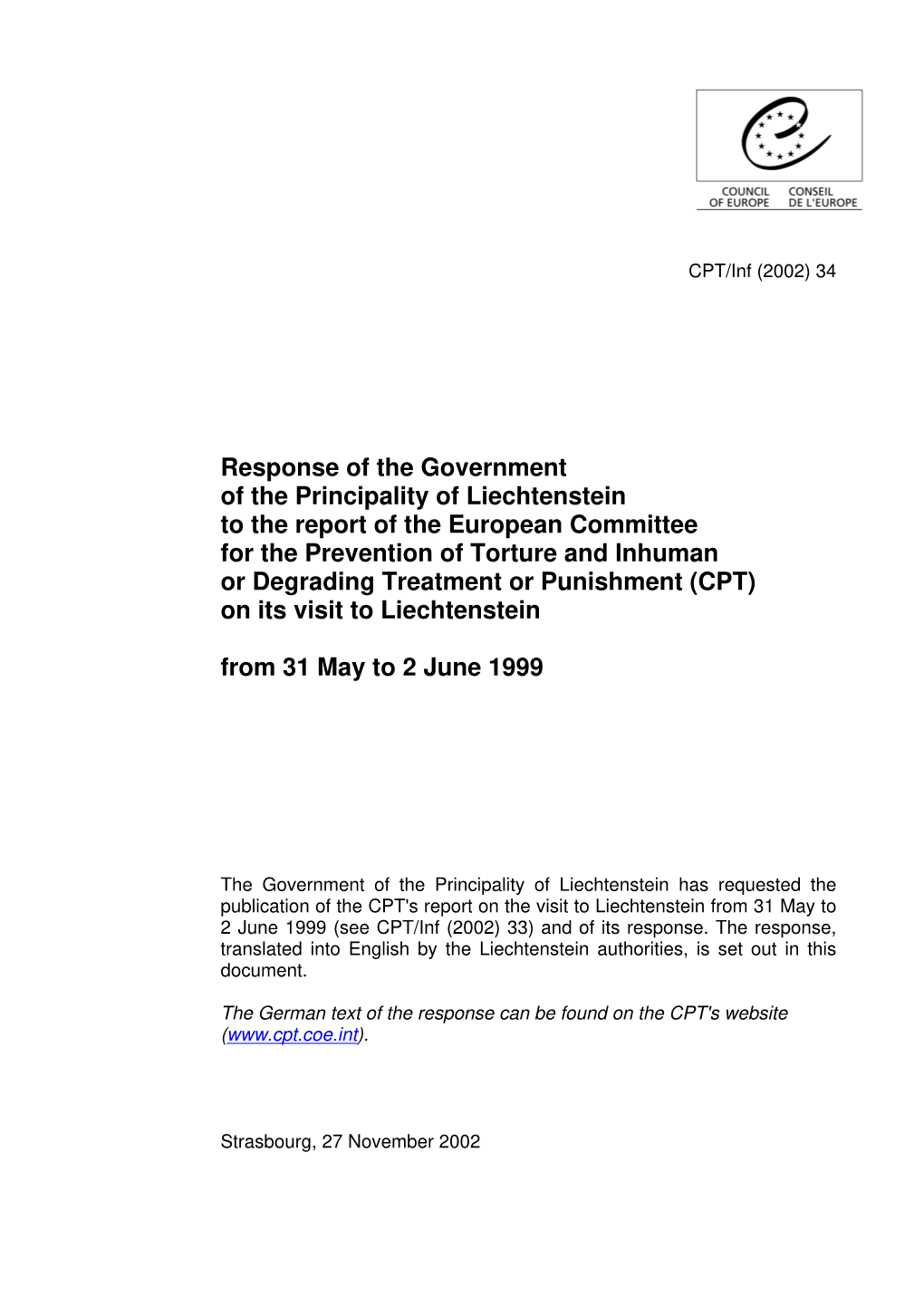 Response of the Government of the Principality of Liechtenstein to The