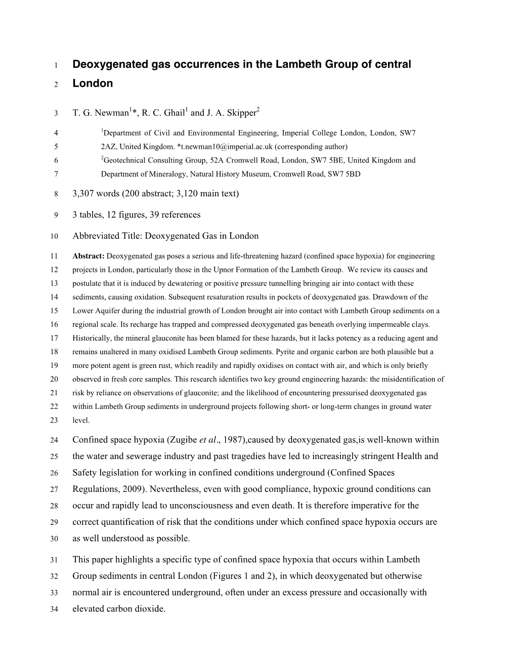 Deoxygenated Gas Occurrences in the Lambeth Group of Central London