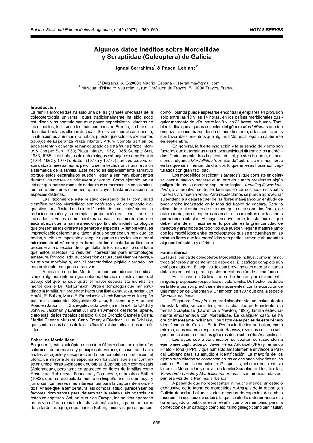 Algunos Datos Inéditos Sobre Mordellidae Y Scraptiidae (Coleoptera) De Galicia