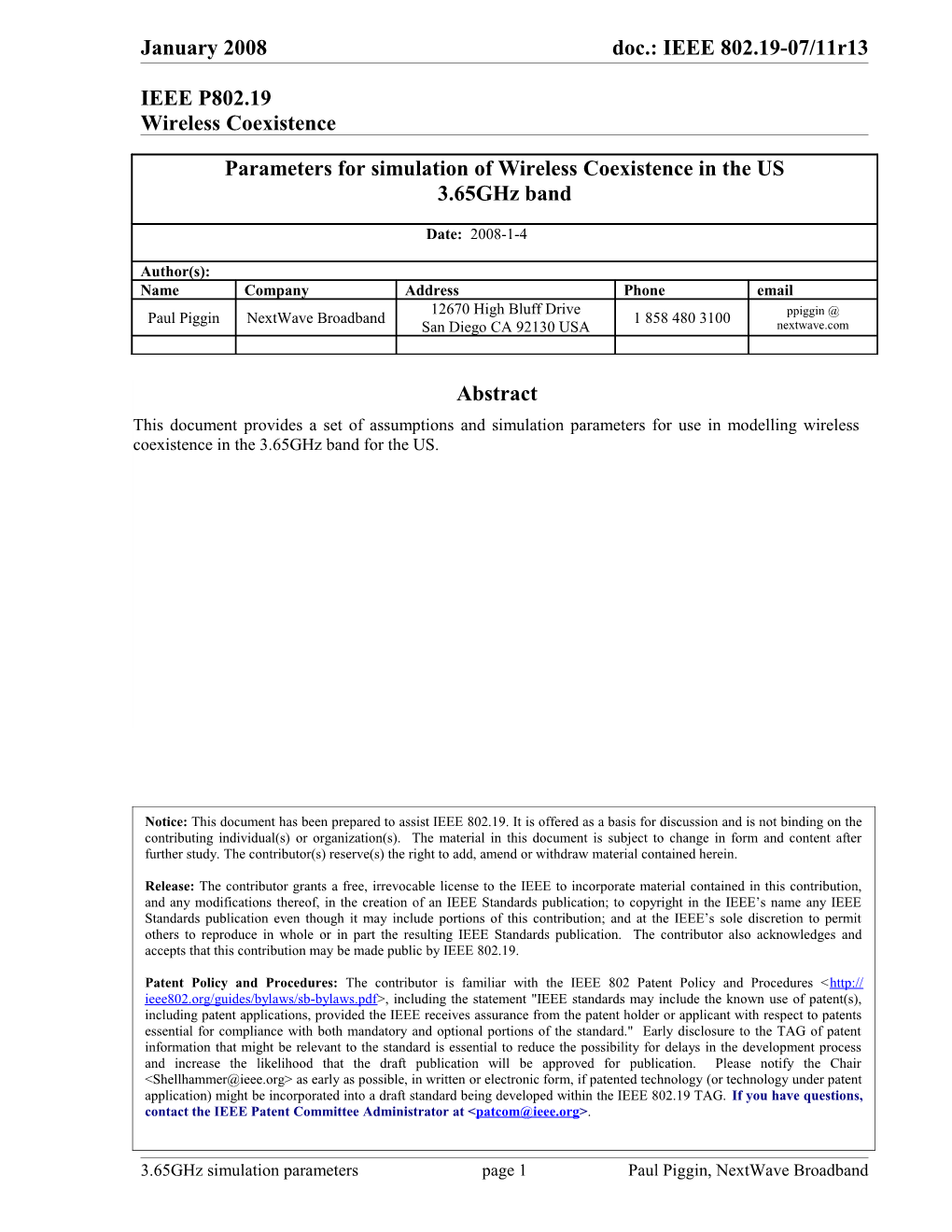 IEEE P802.19 Wireless Coexistence