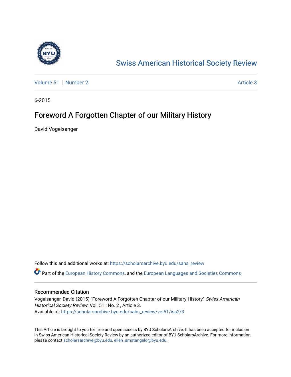 Foreword a Forgotten Chapter of Our Military History