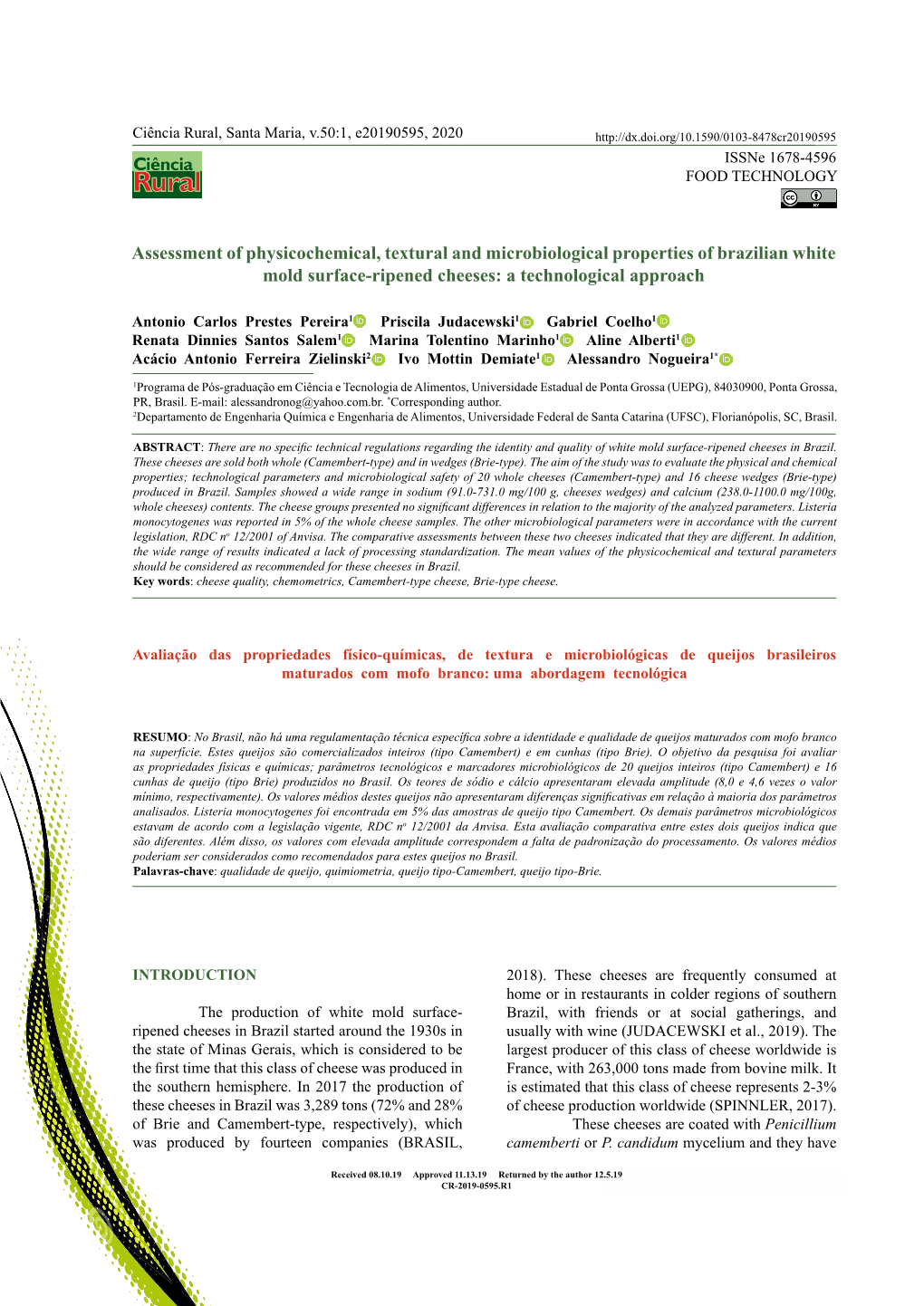 Assessment of Physicochemical, Textural and Microbiological Properties of Brazilian White Mold Surface-Ripened Cheeses: a Technological Approach