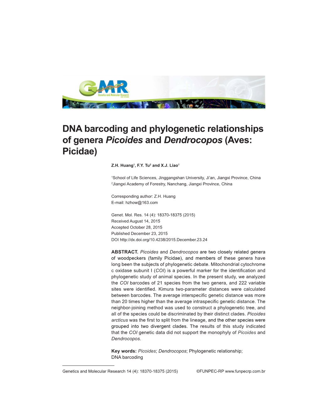 DNA Barcoding and Phylogenetic Relationships of Genera Picoides and Dendrocopos (Aves: Picidae)