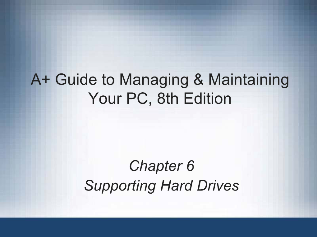 Chapter 6 Supporting Hard Drives Objectives