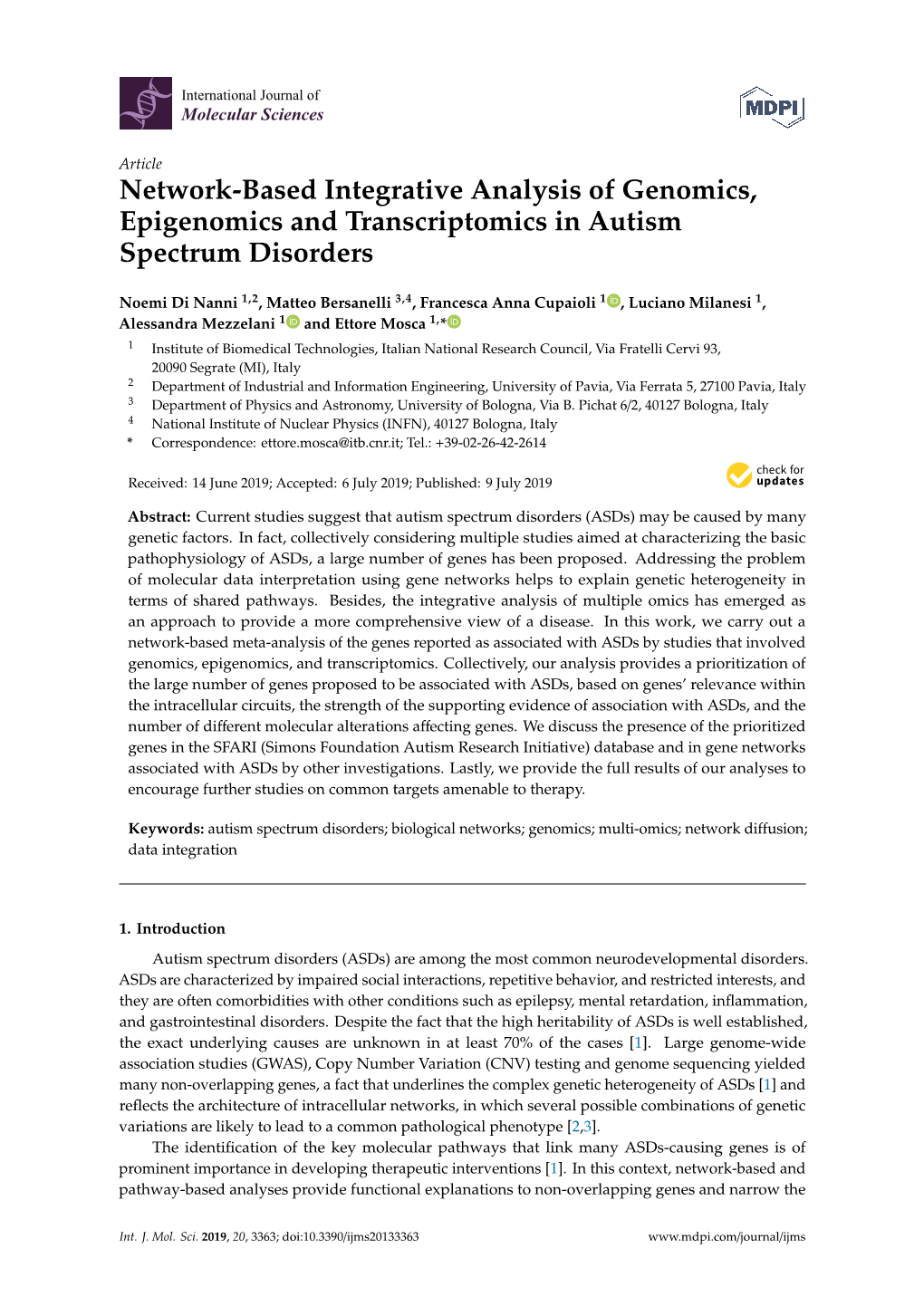 Network-Based Integrative Analysis of Genomics, Epigenomics and Transcriptomics in Autism Spectrum Disorders
