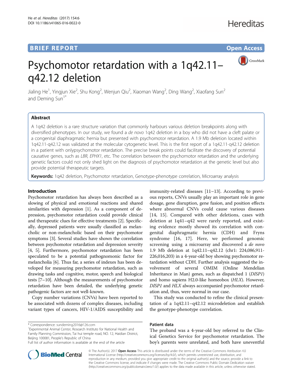 Psychomotor Retardation with a 1Q42.11–Q42.12 Deletion