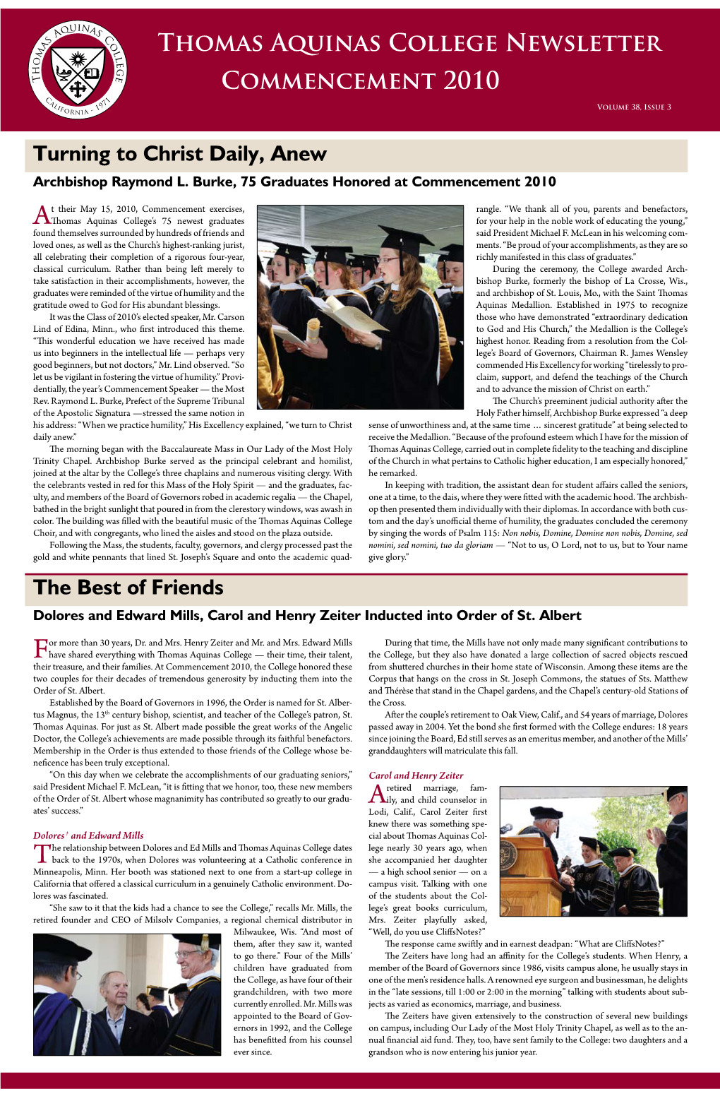 Thomas Aquinas College Newsletter Commencement 2010