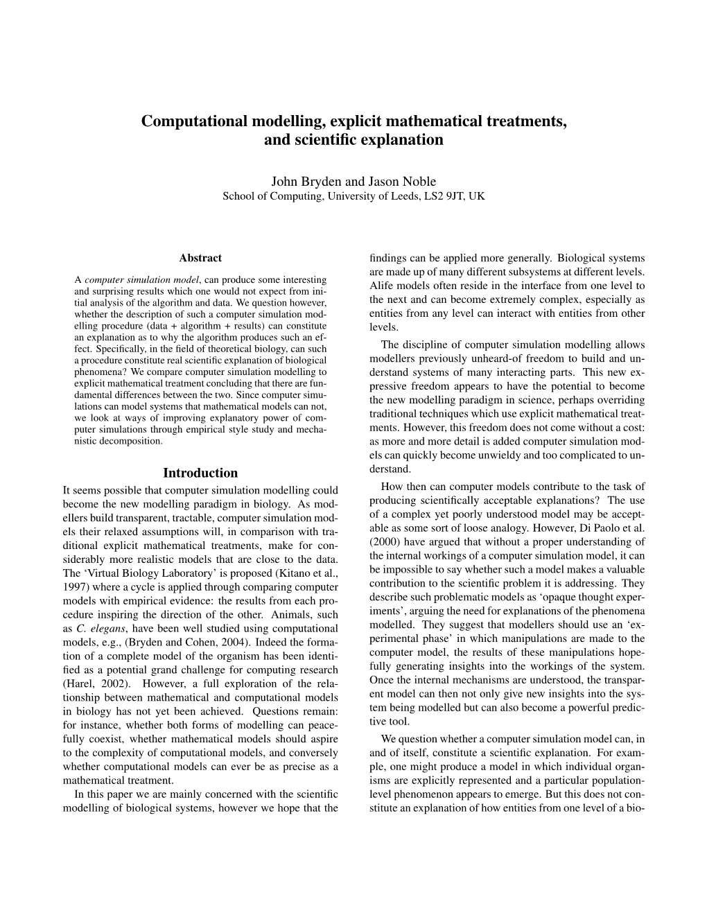 Computational Modelling, Explicit Mathematical Treatments, and Scientiﬁc Explanation