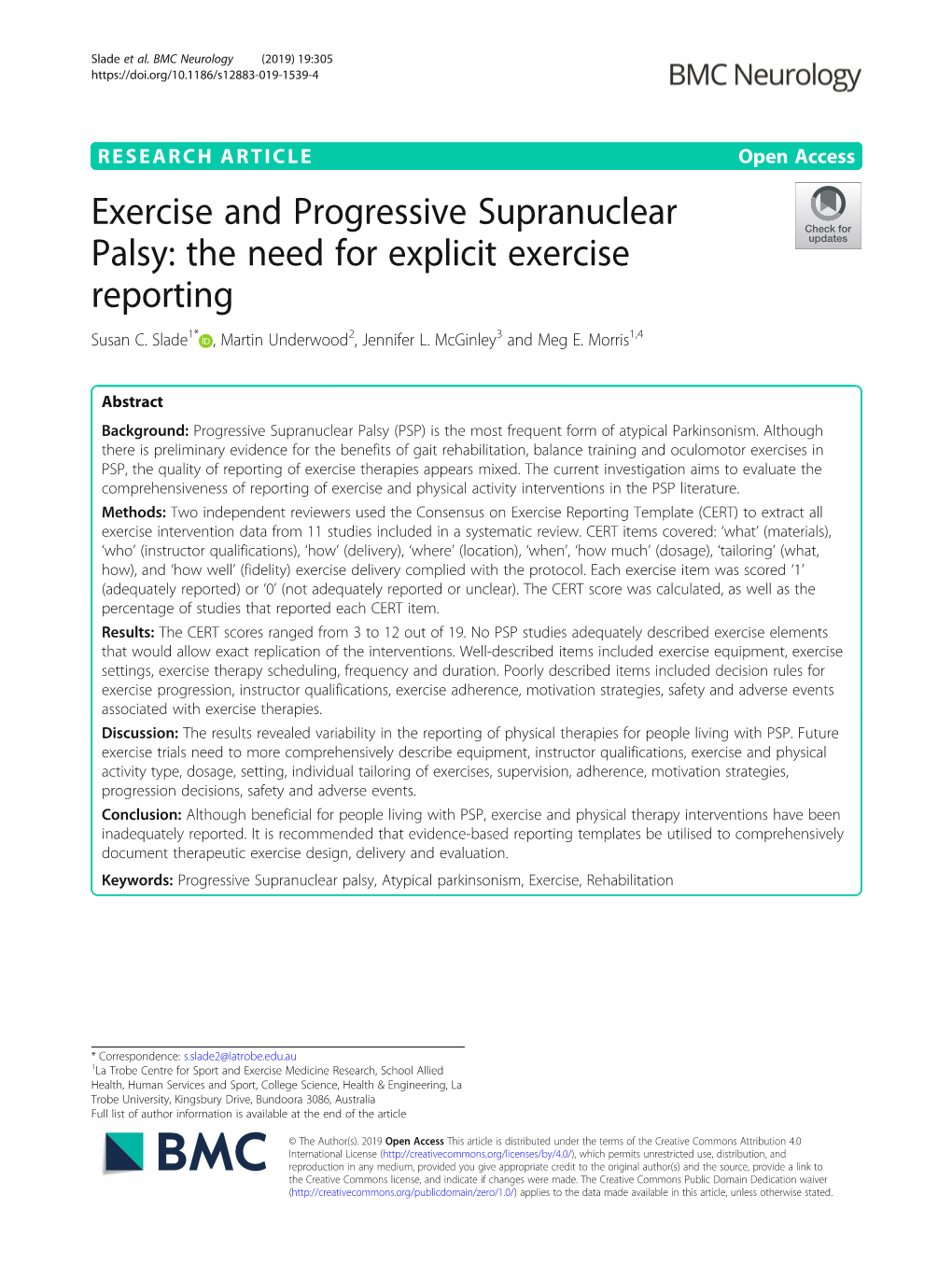 Exercise and Progressive Supranuclear Palsy: the Need for Explicit Exercise Reporting Susan C