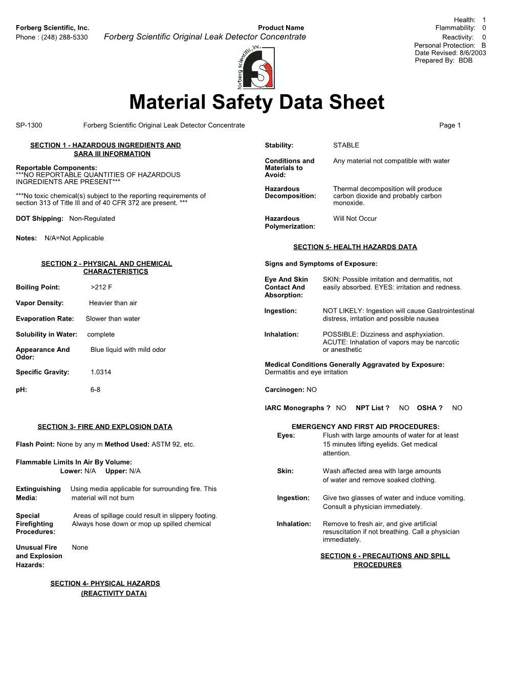 Material Safety Data Sheet s89