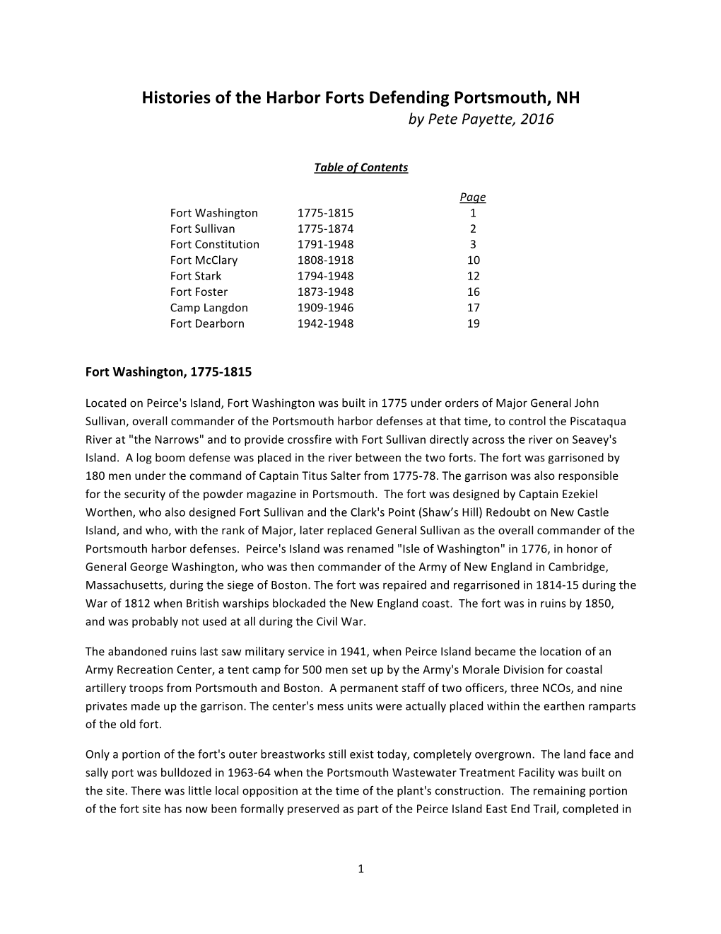 Histories of the Harbor Forts Defending Portsmouth, NH by Pete Payette, 2016