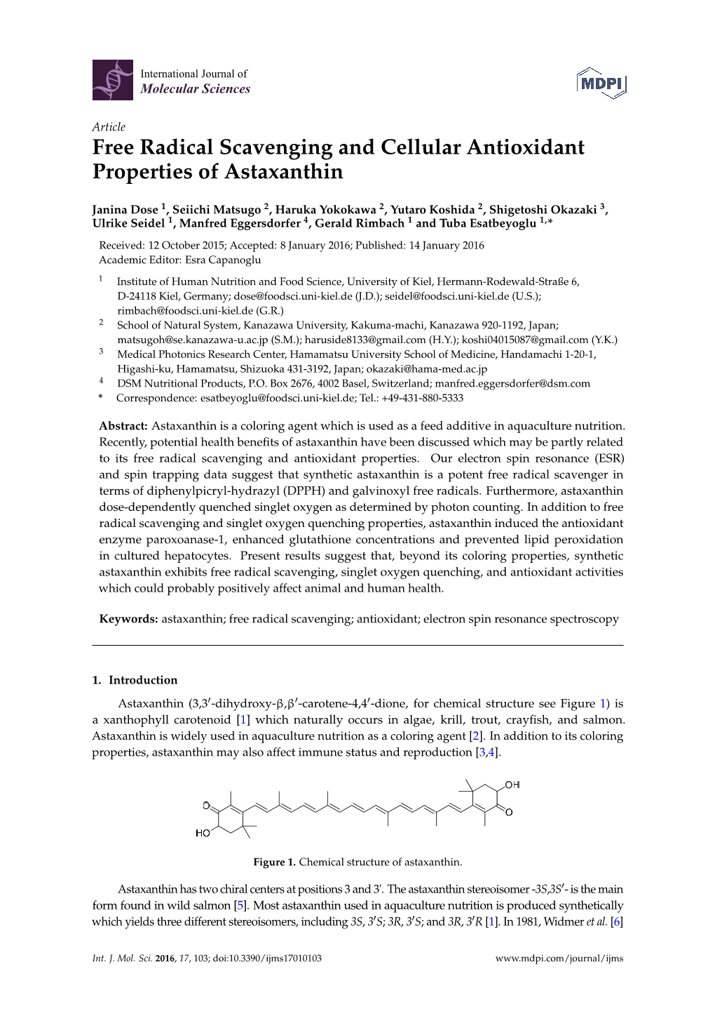 Free Radical Scavenging and Cellular Antioxidant Properties of Astaxanthin