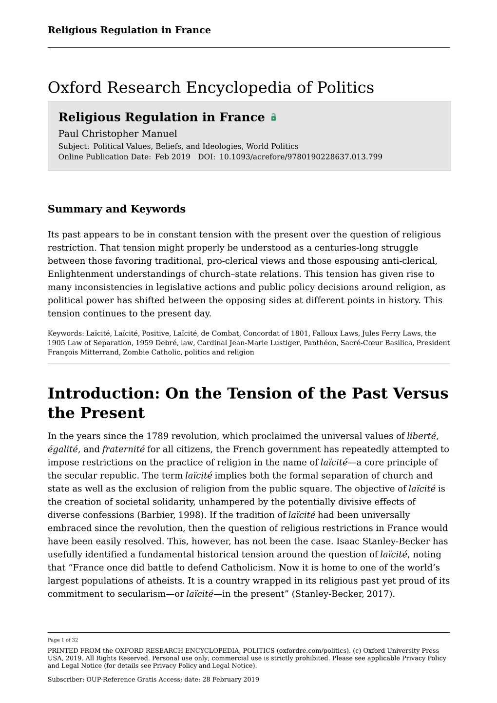 Religious Regulation in France