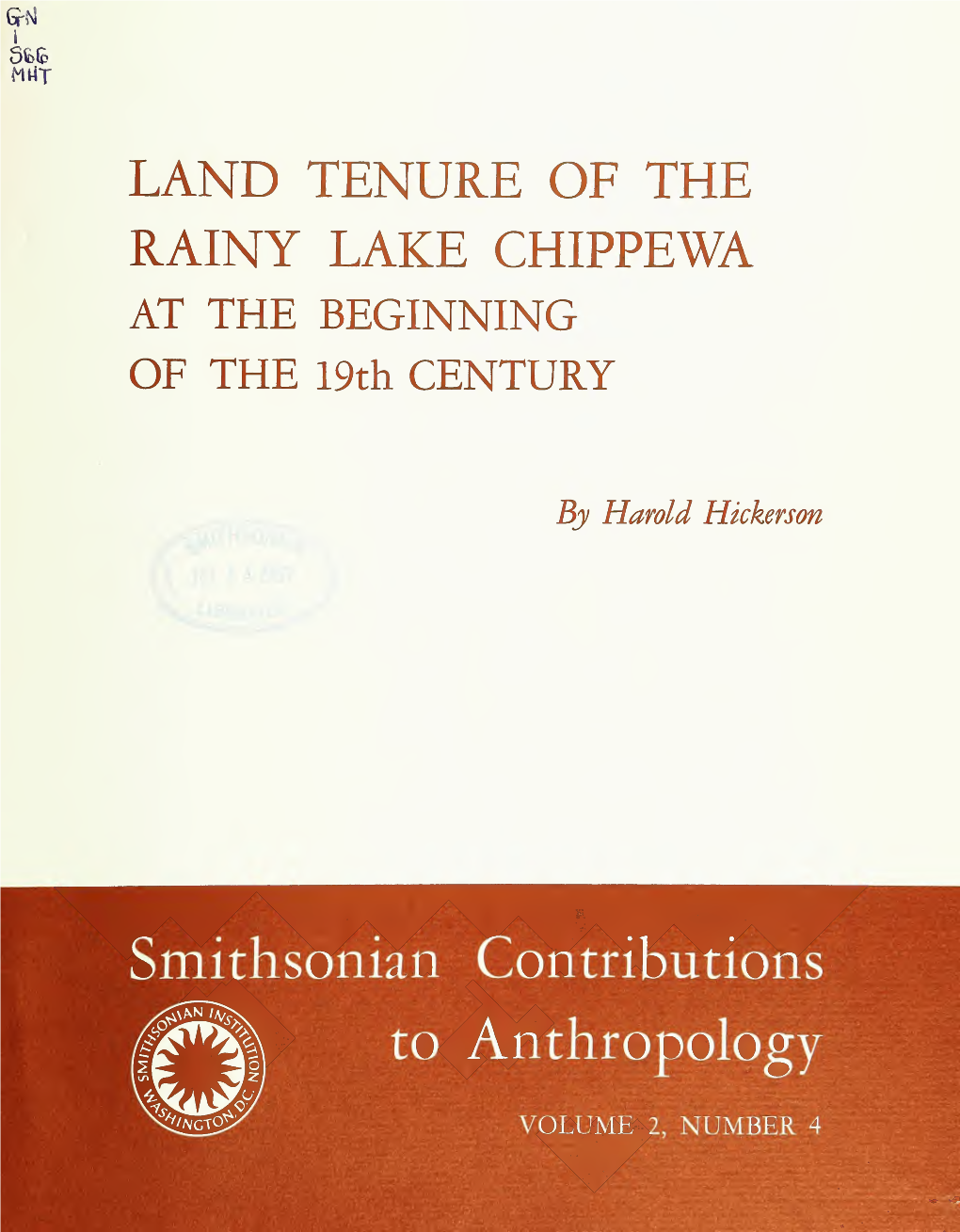 LAND TENURE of the RAINY LAKE CHIPPEWA Smithsonian