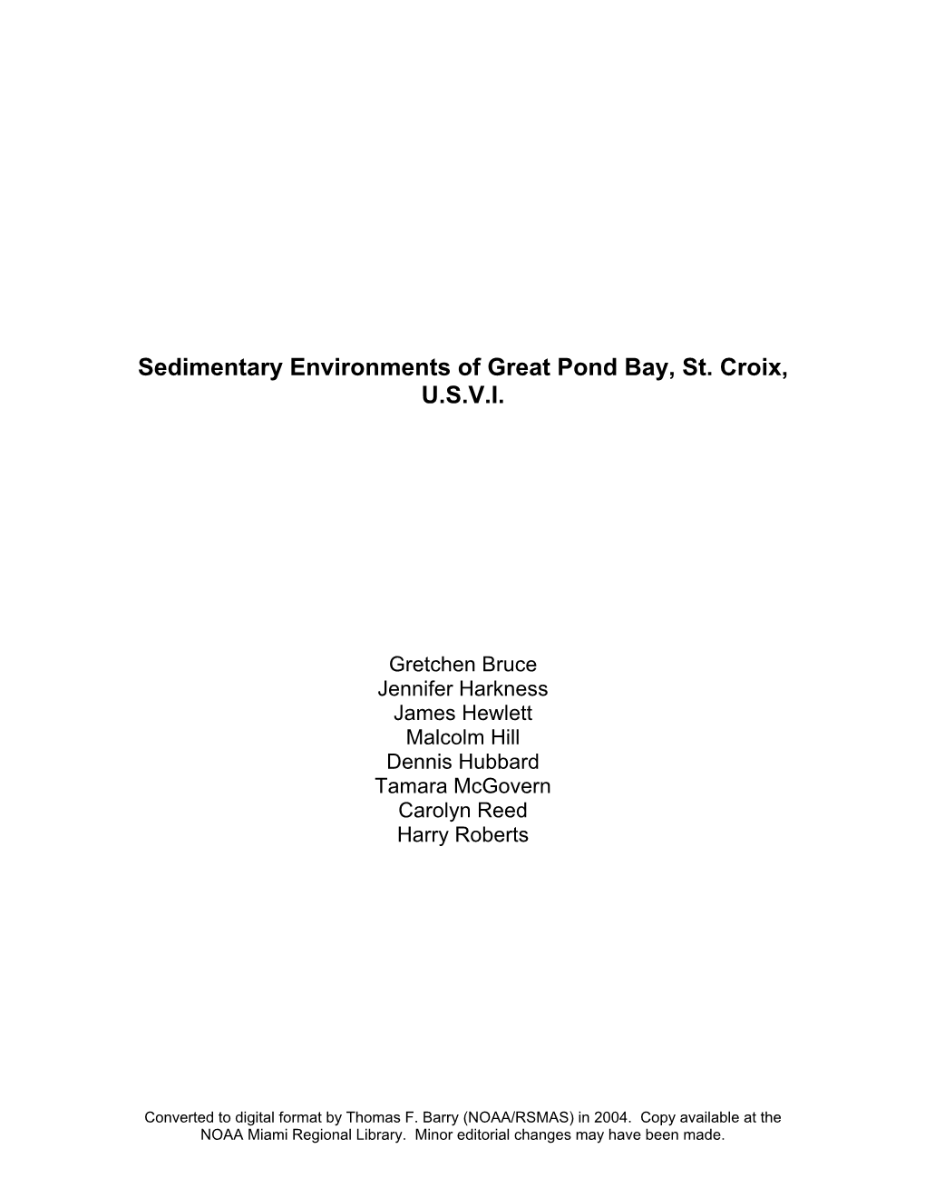 Sedimentary Environments of Great Pond Bay, St. Croix, U.S.V.I