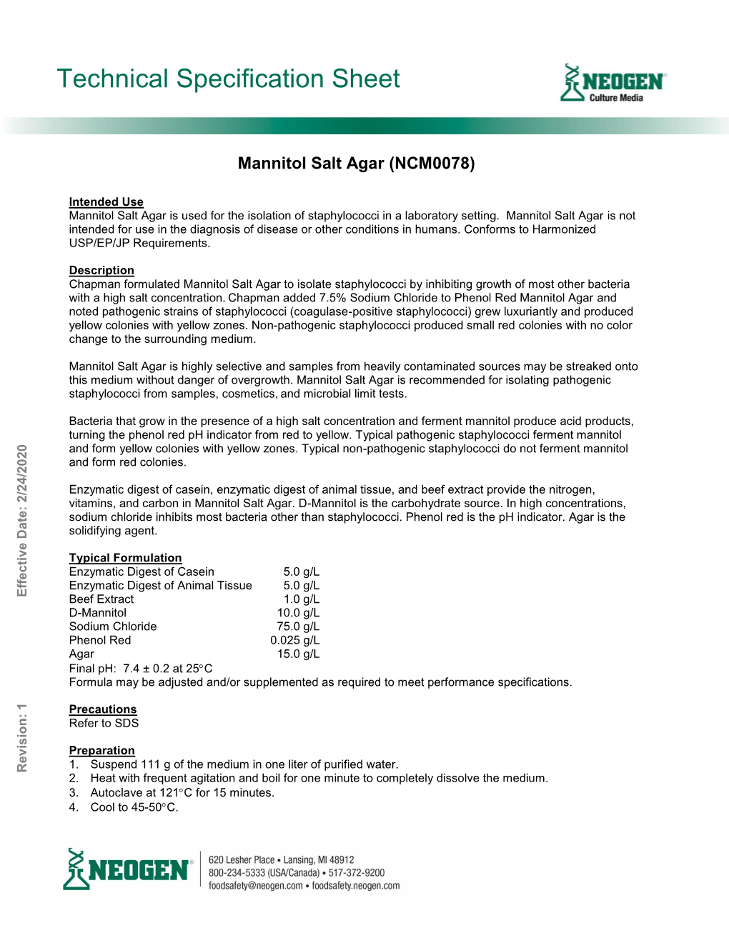 Mannitol Salt Agar Salt Mannitol Setting