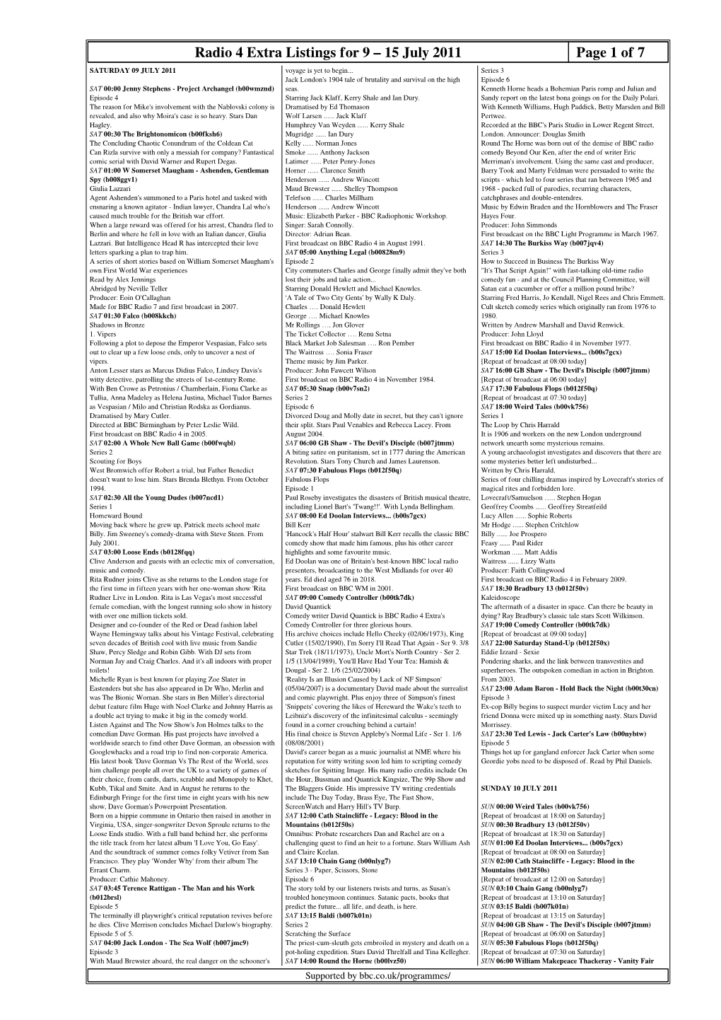 Radio 4 Extra Listings for 9 – 15 July 2011 Page 1 of 7 SATURDAY 09 JULY 2011 Voyage Is Yet to Begin