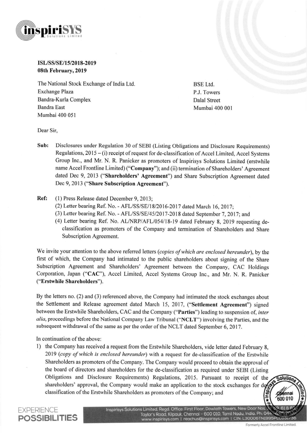 Disclosure Under Regulation 30 of SEBI