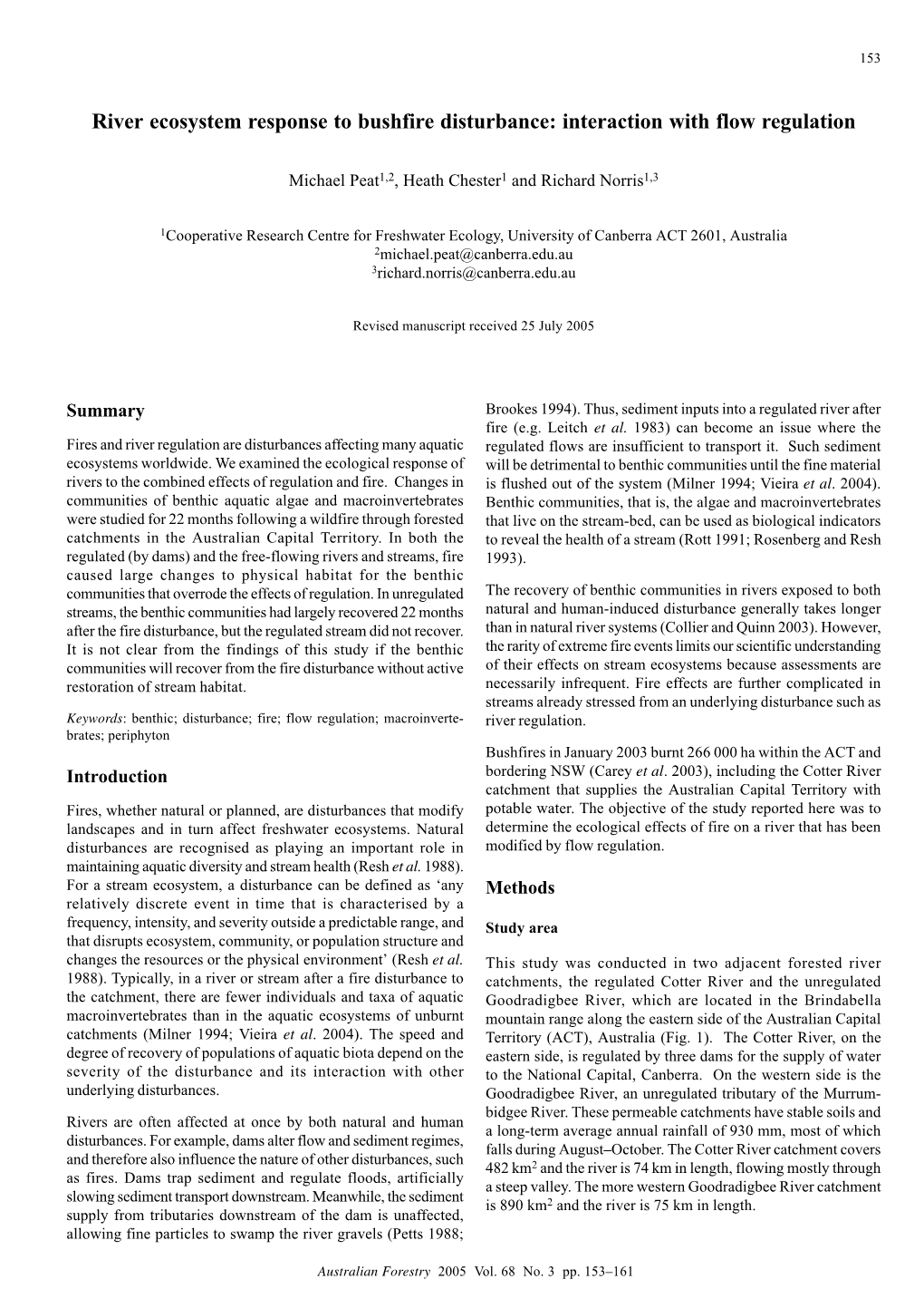 River Ecosystem Response to Bushfire Disturbance: Interaction with Flow Regulation