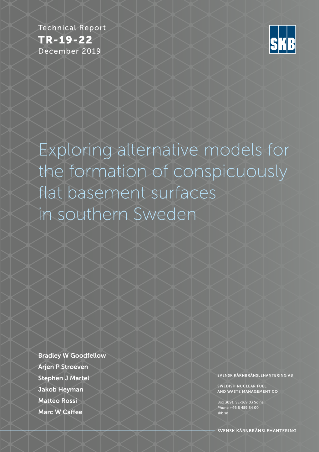 Exploring Alternative Models for the Formation of Conspicuously Flat Basement Surfaces in Southern Sweden Technical Report TR-19-22 December 2019