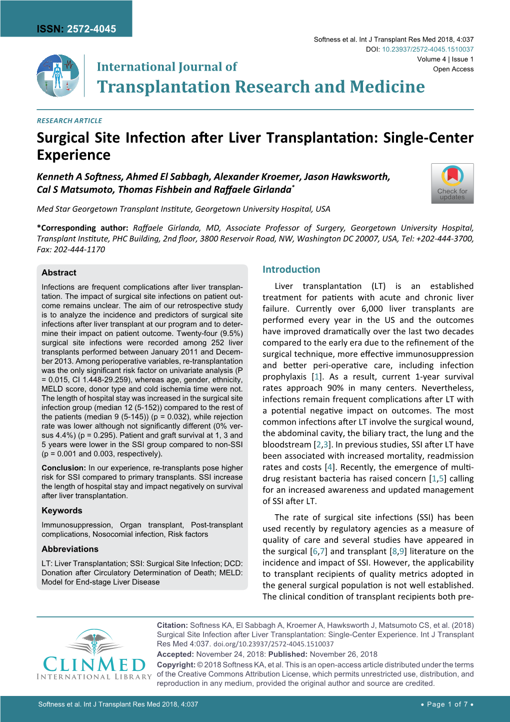 Surgical Site Infection After Liver Transplantation