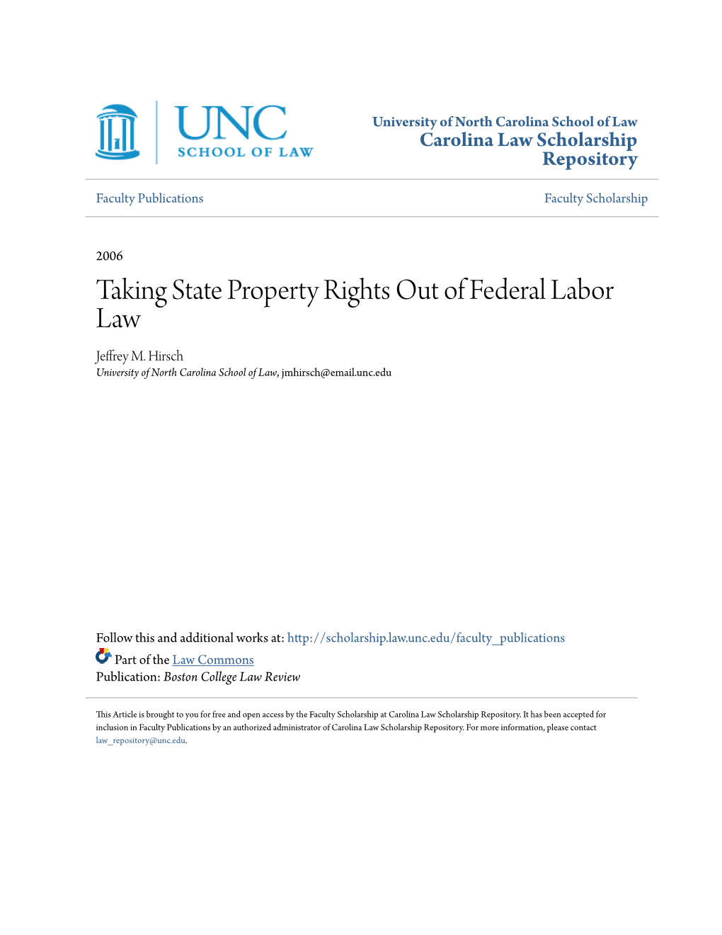 Taking State Property Rights out of Federal Labor Law Jeffrey M