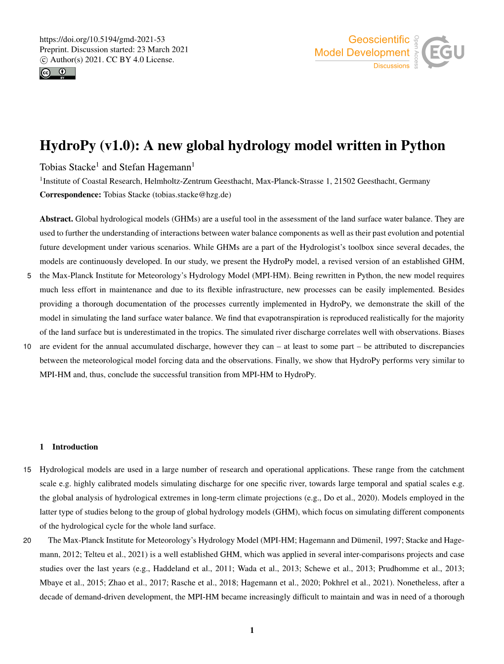 Hydropy (V1.0): a New Global Hydrology Model Written in Python