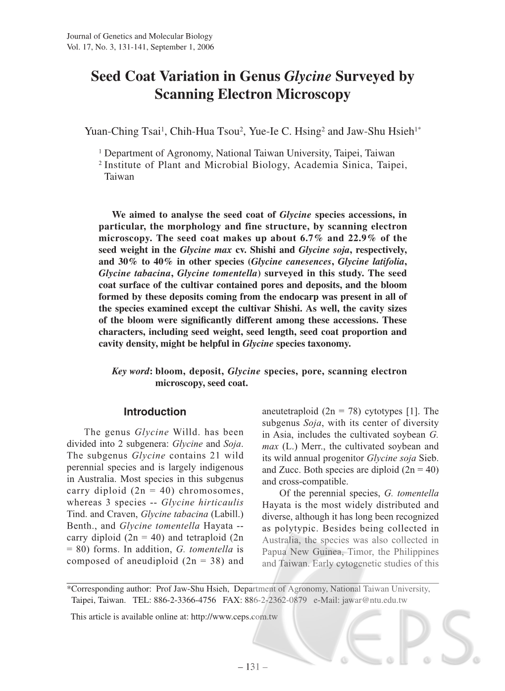 Seed Coat Variation in Genus Glycine Surveyed by Scanning Electron Microscopy