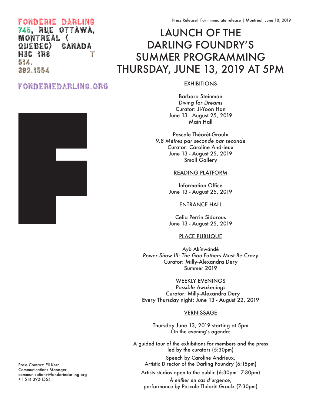 Launch of the Darling Foundry's Summer Programming Thursday