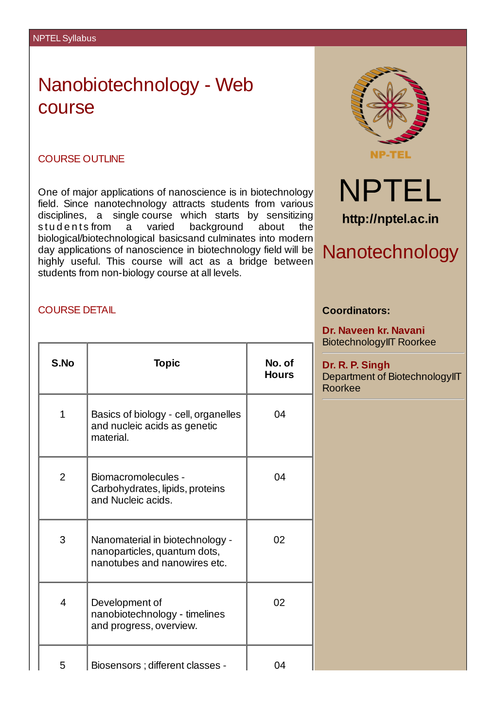 NPTEL Syllabus