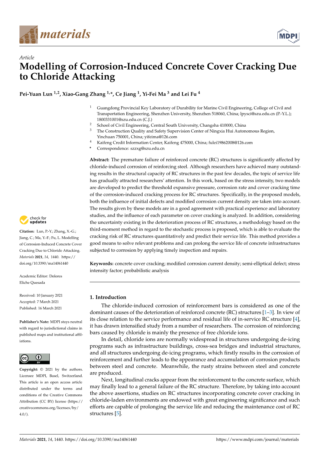 Modelling of Corrosion-Induced Concrete Cover Cracking Due to Chloride Attacking