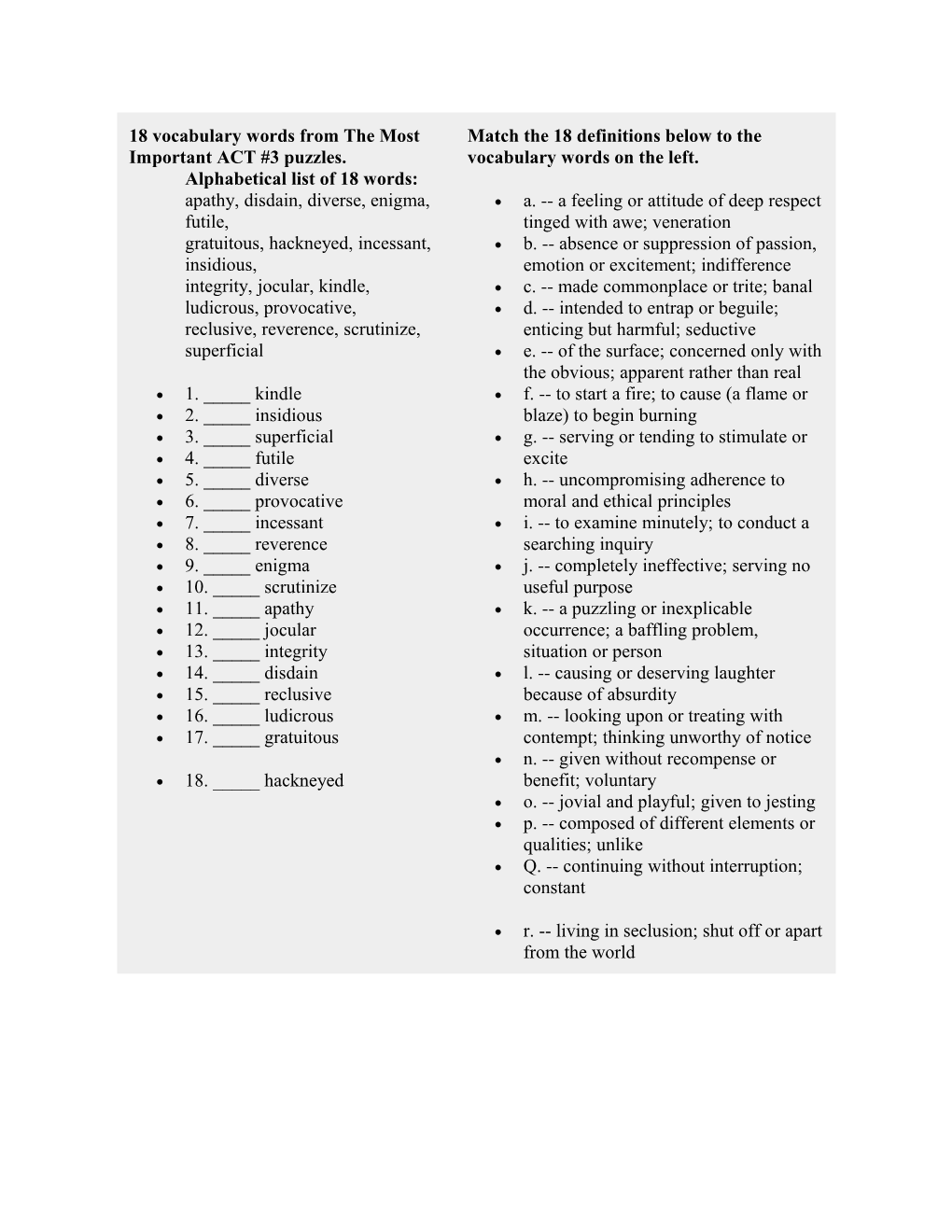 18 Vocabulary Words from the Most Important ACT #3 Puzzles