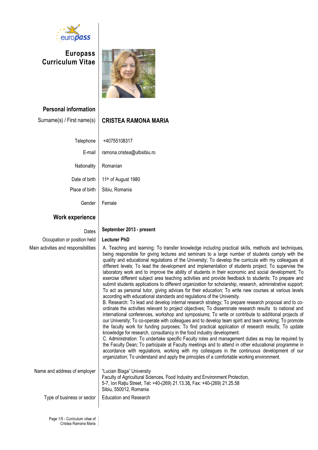 Europass Curriculum Vitae