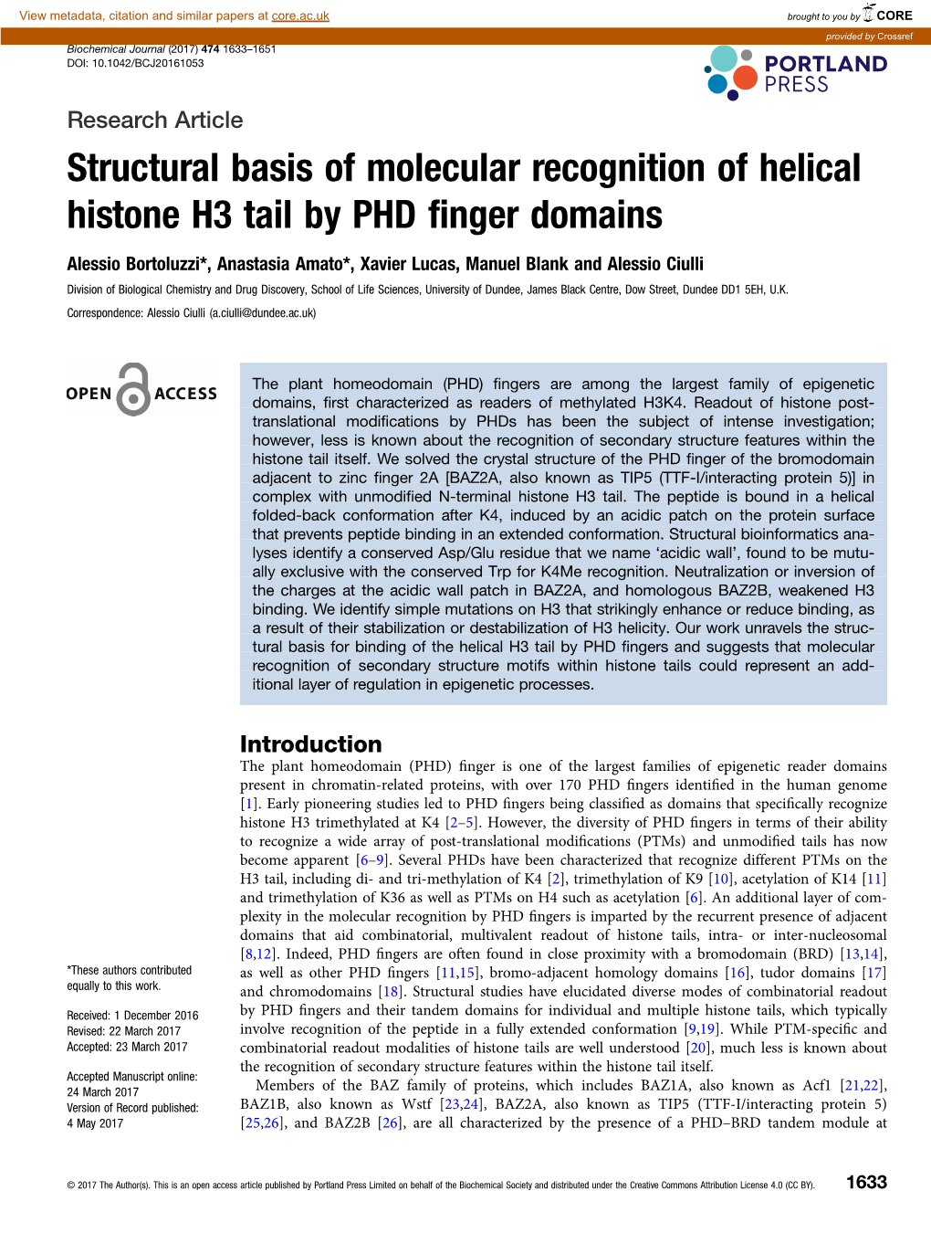 Structural Basis of Molecular Recognition of Helical Histone H3 Tail by PHD Finger Domains