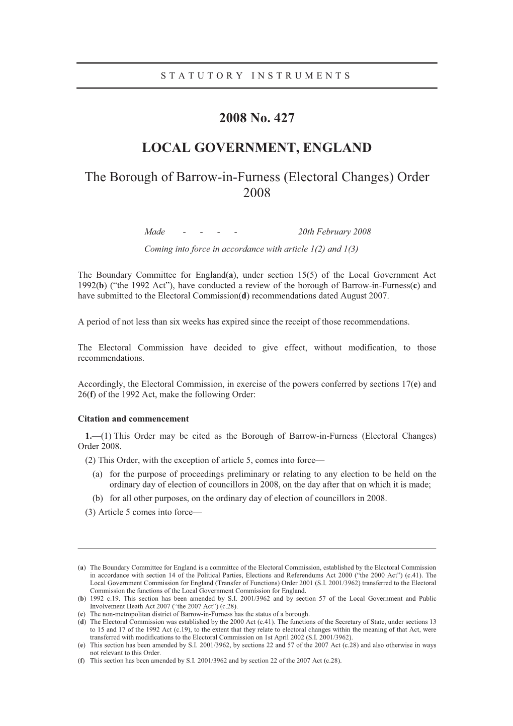 2008 No. 427 LOCAL GOVERNMENT, ENGLAND The