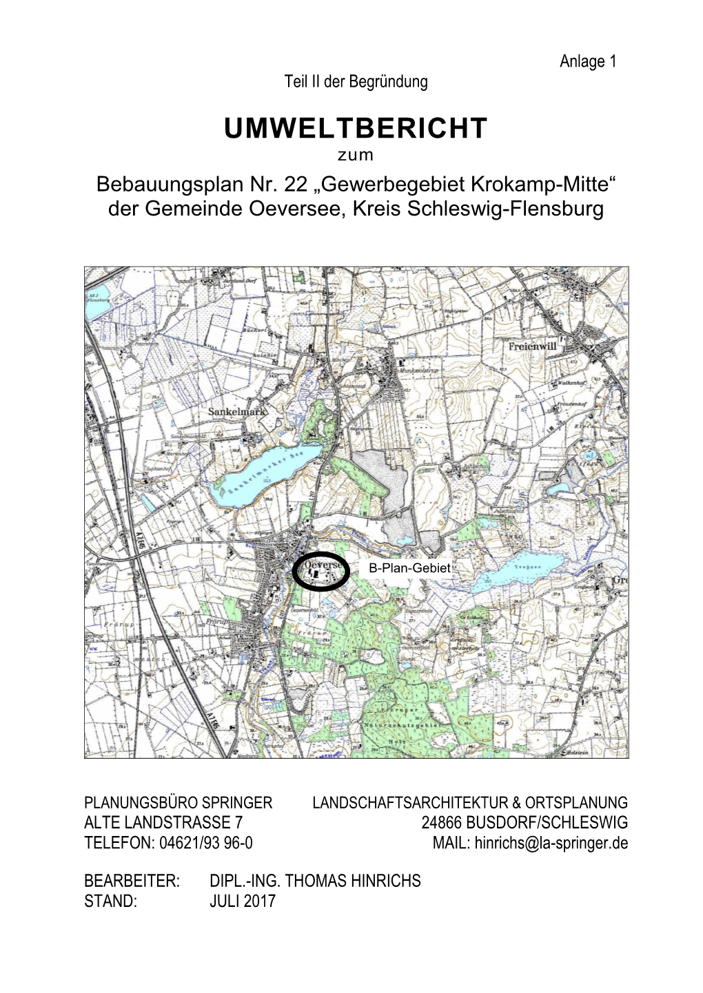 UMWELTBERICHT Zum Bebauungsplan Nr