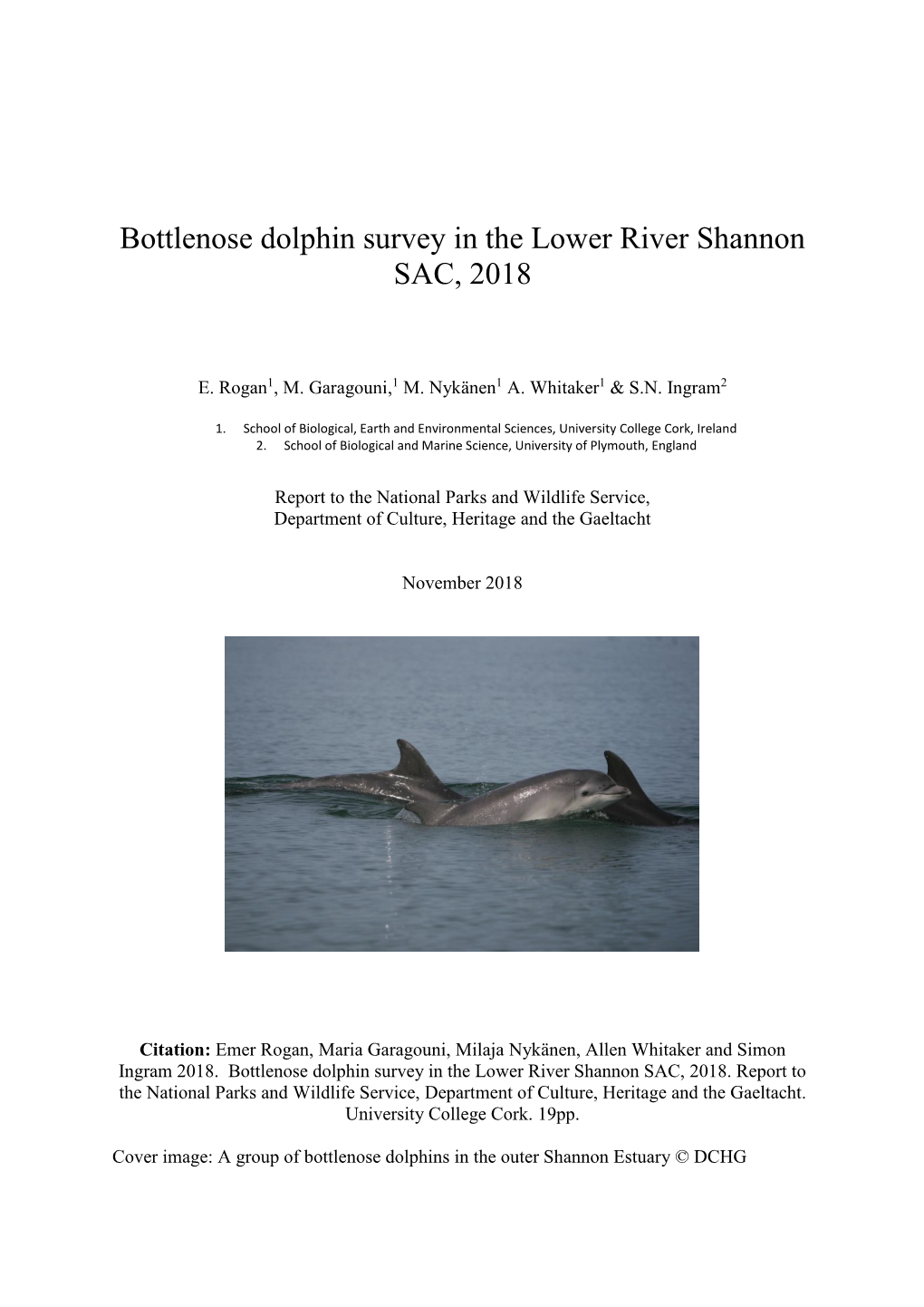Bottlenose Dolphin Survey in the Lower River Shannon SAC, 2018