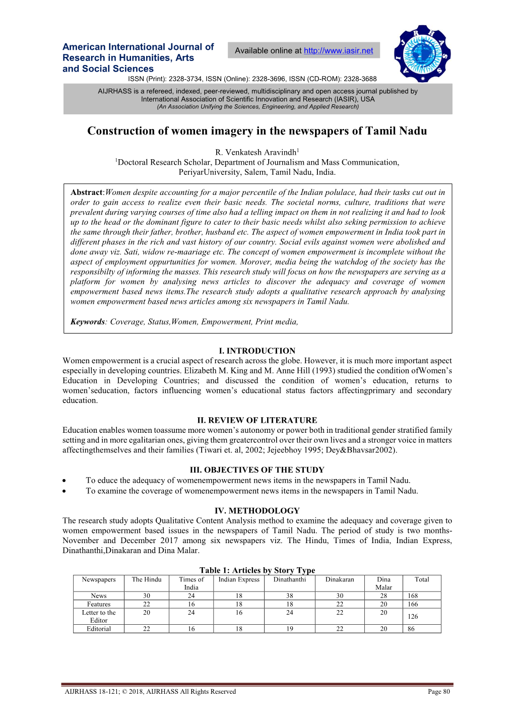 Construction of Women Imagery in the Newspapers of Tamil Nadu