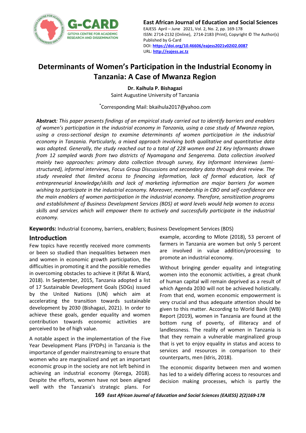Determinants of Women's Participation in the Industrial